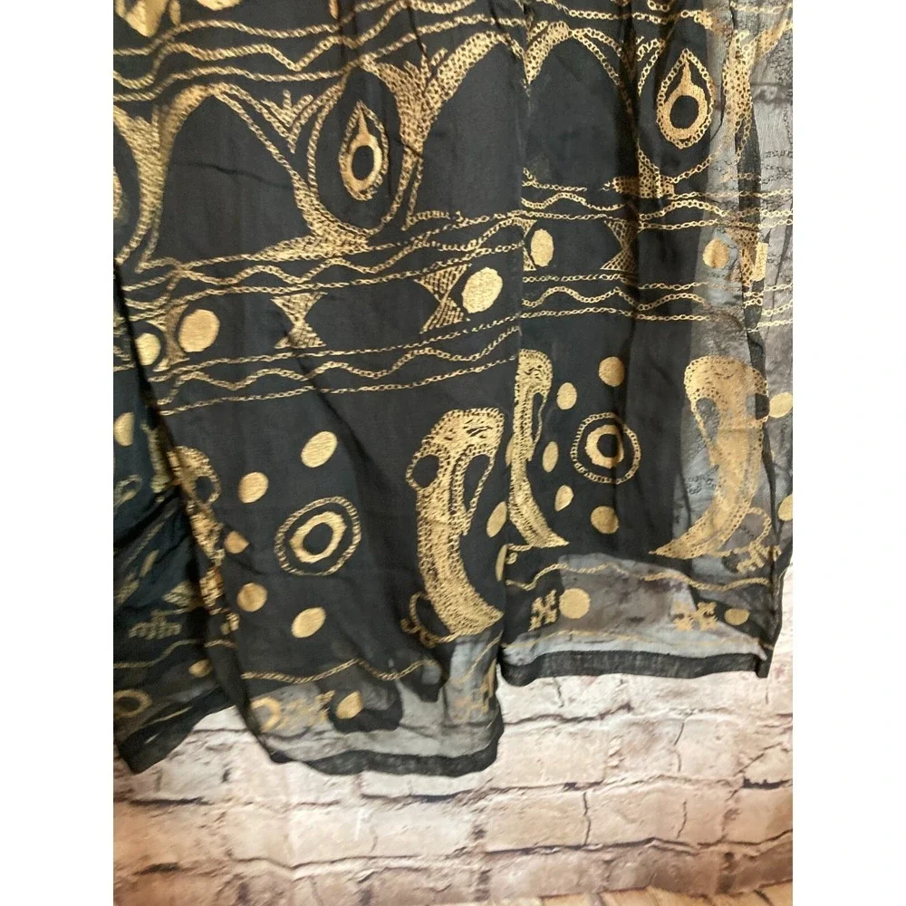Vintage Together! Skirt Womens 1X Black & Gold Organza Midi‎ Flare Pleated Plus